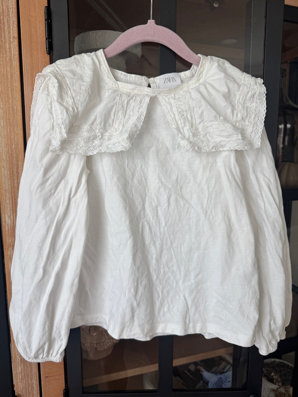 Zara Kids blouse lace oversized collar long sleeve ruffle embroidered girls